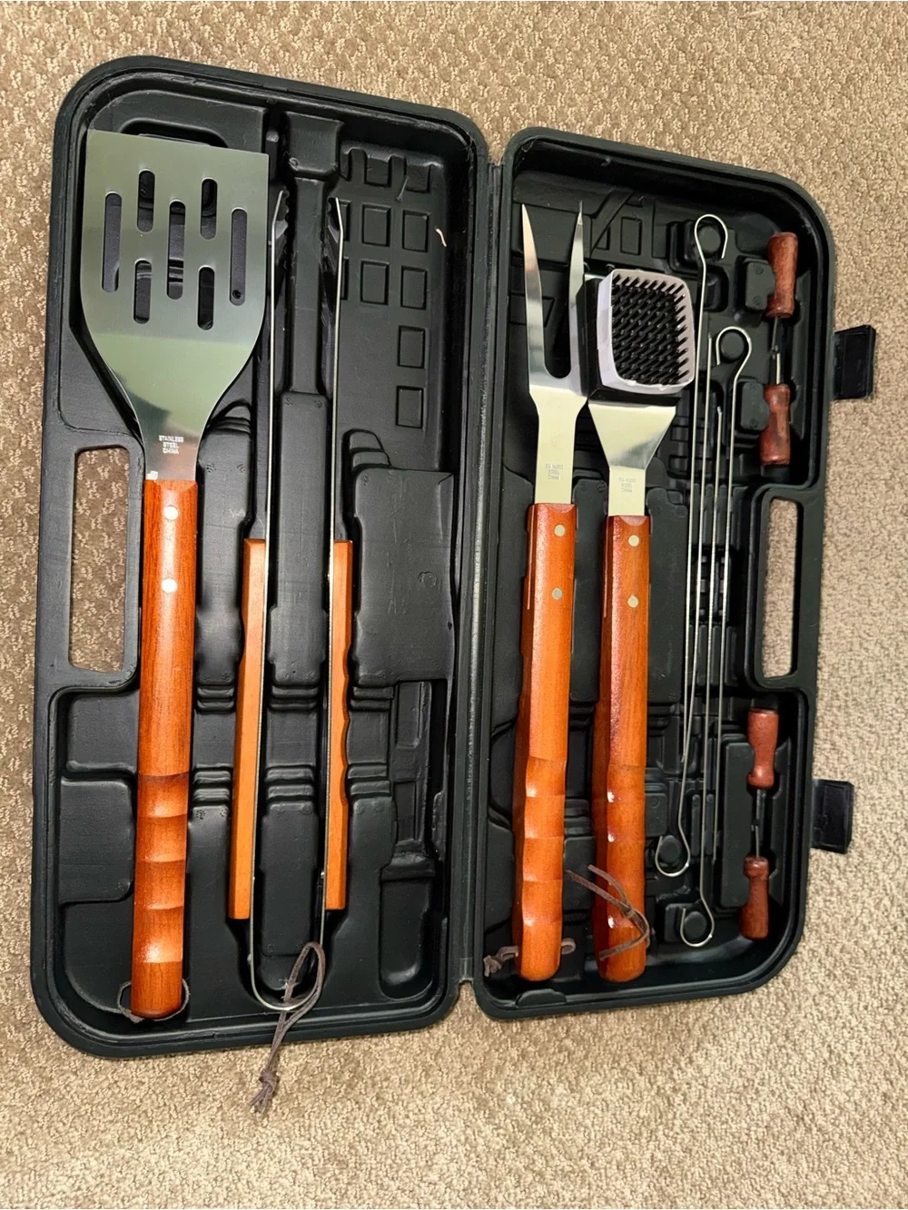 Cuisinart BBQ Tool Set with Brown Wood Handles and Stainless Steel